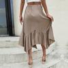 Women's Solid Color Half Skirt Asymmetrical A-line Pleated Long Skirt With Ruffled Edge And Lace-up High Waist Skirt