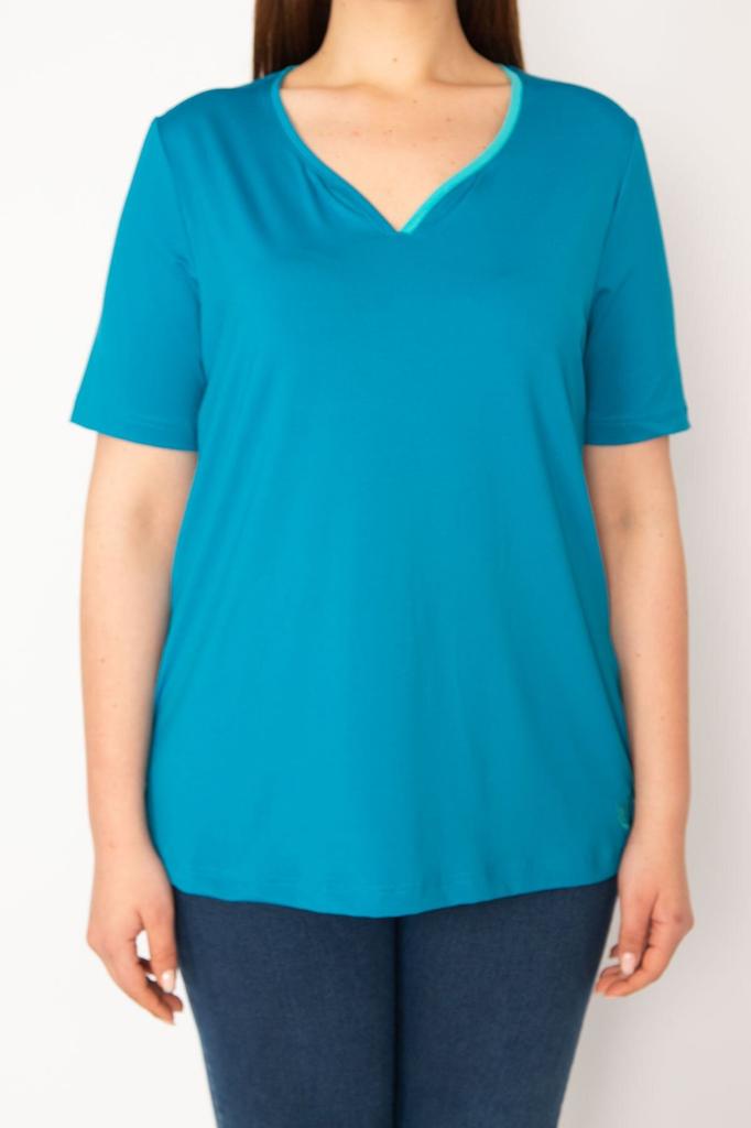 Damen Übergröße Bluse Grün Plus Size Einzelkragen Gerippte Sportbluse