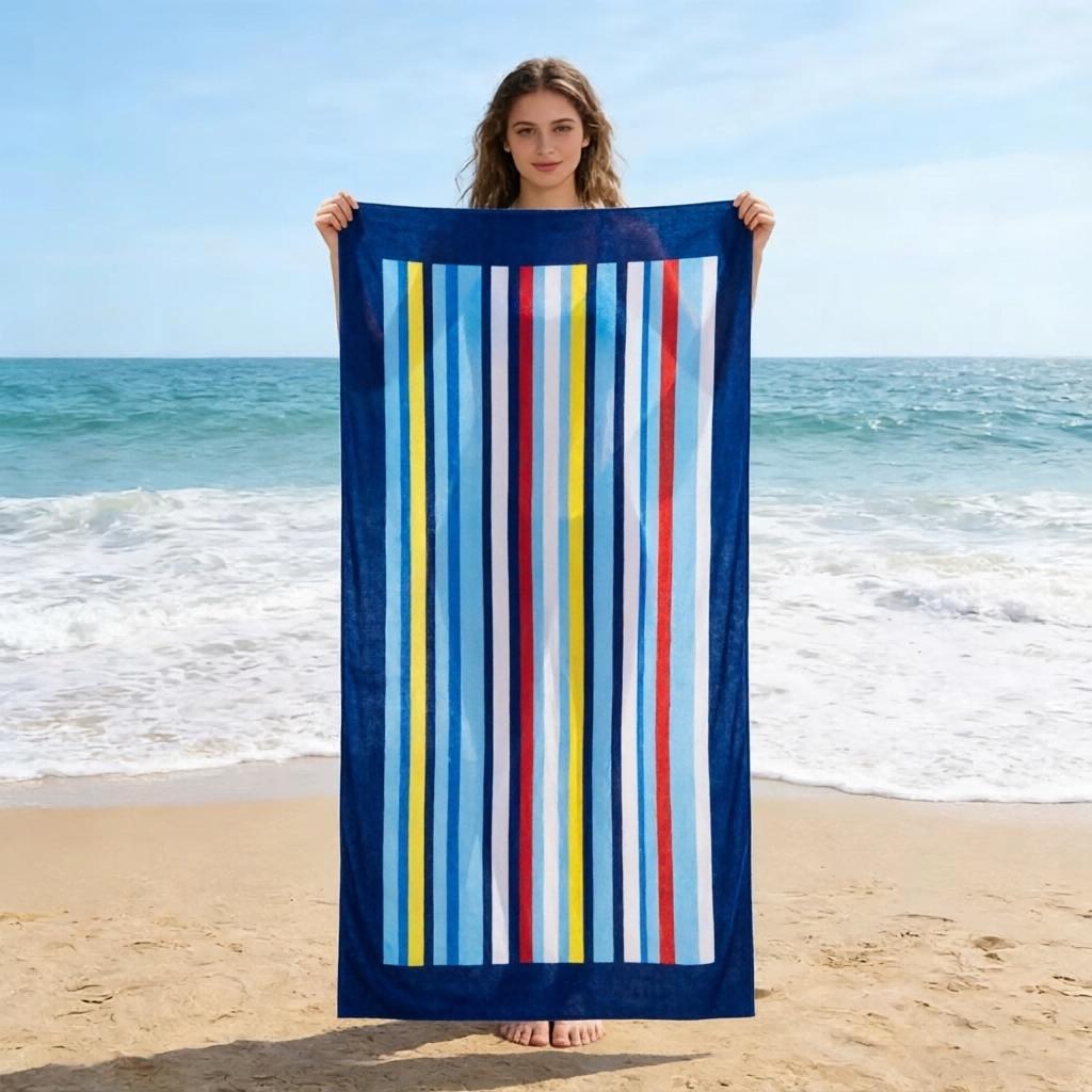 1pc Oversized Striped Microfiber Beach Towel, Unisex Soft Highly Absorbent Design, Portable Travel Essential for Seaside