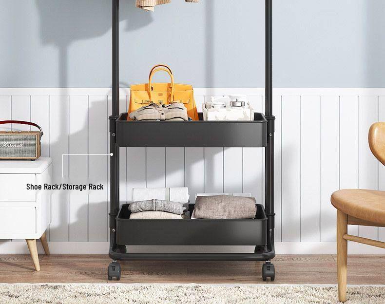 Durable Wheeled Clothes & Hat Rack for Bedrooms/Dorms with Shelves - Thick, Simple Frame, Floor-Standing.