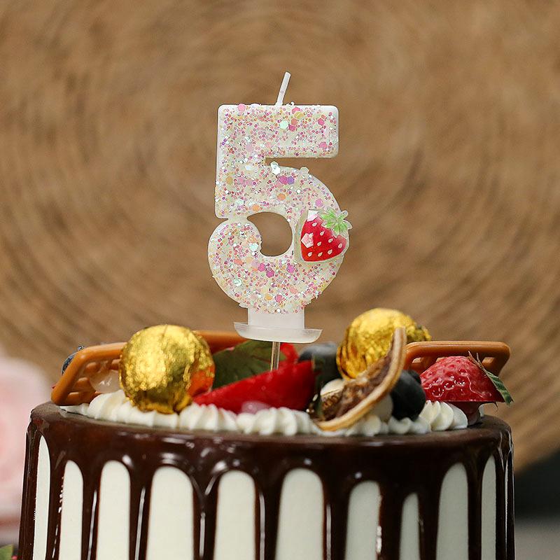 1PC Fluorescent Yellow Strawberry Number Candles 0-9 Age 0-9 Cake Toppers 7.5x4cm