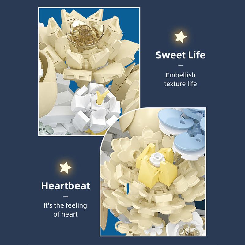 Creative Expert Eternal Moon Flowers Building Blocks Home Decoration Wall Hanging Rose Bouquet DIY Bricks Girls Valentine Gifts