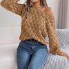 Herbst Winter Lässig Hohl Ein-Schulter Laternenärmel Strickpullover Damenbekleidung