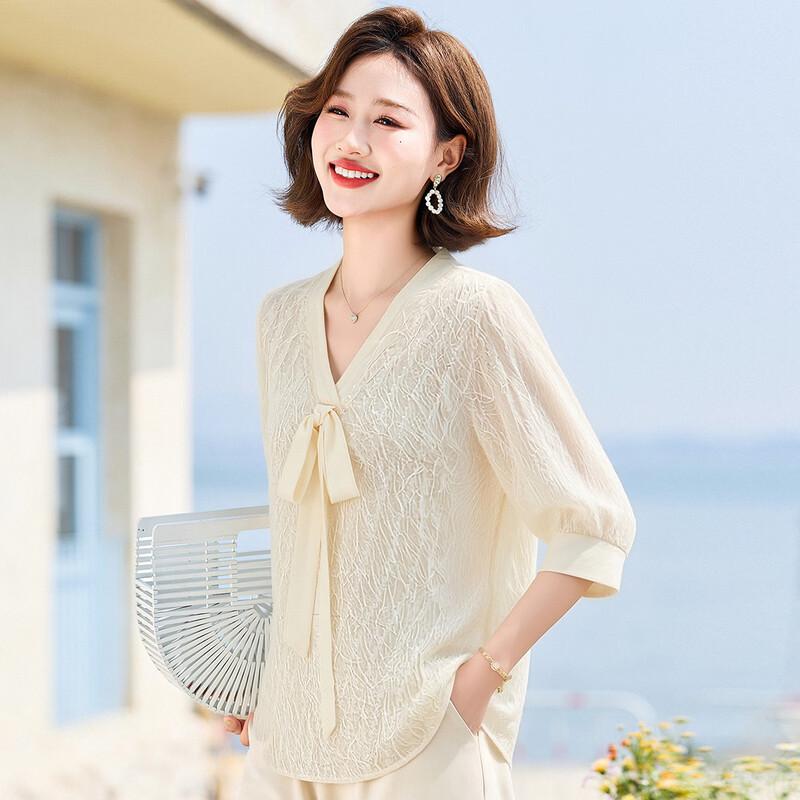 SIFONE Women s V-Neck Ribbon Tassel Blouse M