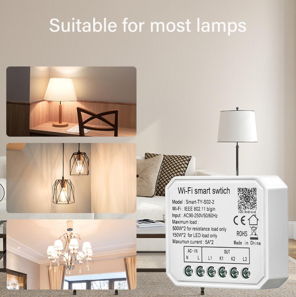 Tuya WiFi Smart Switch Module Supports 2 Way Control Mini DIY Light Breaker APP Remote Control Works With Alexa Google Home