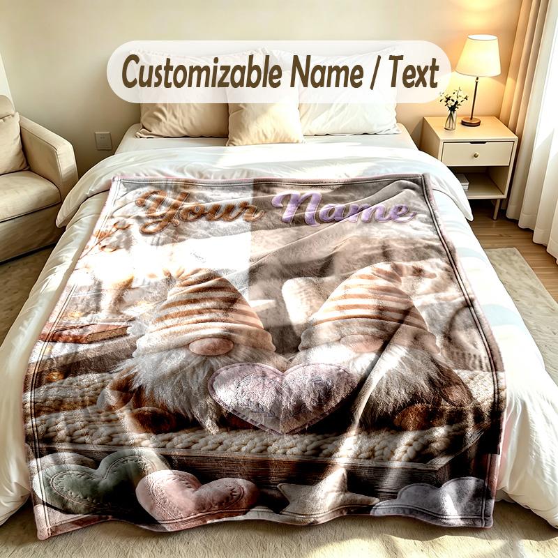 Gnome Theme Custom Blanket Personalized Name & Text Customized Soft Warm Throw Blanket Home Decor