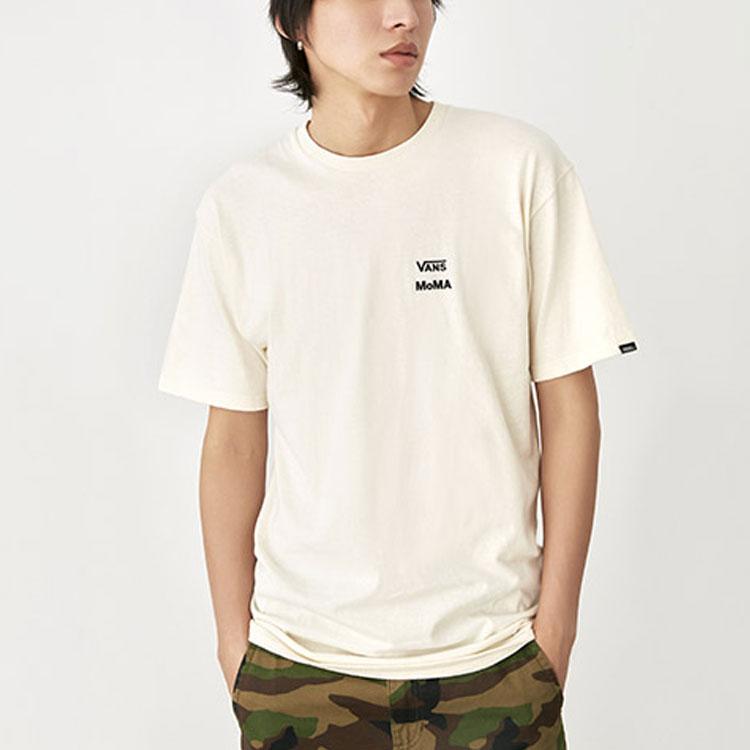 Vans X MoMA TELL A FRIEND T Shirts Unisex White Crew Neck Moderate Straight Fit VN0A4TUQ1ID