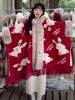 869# Women's Plaid Fleece-Lined Knitted Shawl Cape with Thick Fur Collar