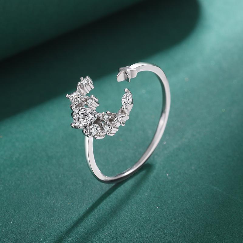 Creative Star Moon Round Full Diamond Couple Ring For Women U Shape Original Genuine Sterling Silver Valentine Day Gift Jewelry
