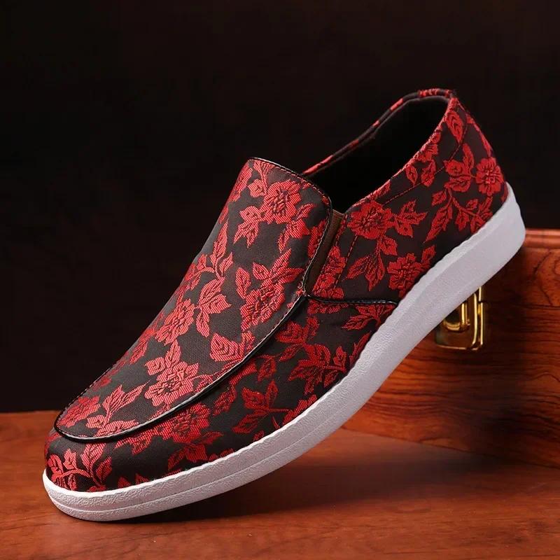 Fashion Men's Loafers Casual Single Shoe Breathable Thick Sole Comfort Anti Slip Wear-resistant Flower Platform Casual Shoes Sandalias