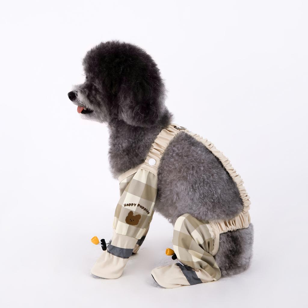Autumn and Winter Dog Shoe Covers Dust Pants for Small Bear Plaid Jumpsuit Walking Clothes for Outdoor Activities