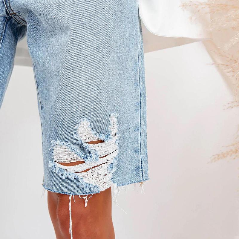 Pantaloncini di jeans da ciclismo Pantaloncini a cinque punte con foro a vita alta alla moda da donna Jeans corti sottili estivi lavati