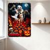 Terrifier 2 Horror Movie Metal Tin Sign,Demonic Clown with Knife,Angelic Woman Pumpkin Skull Background,Vintage Halloween Wall D