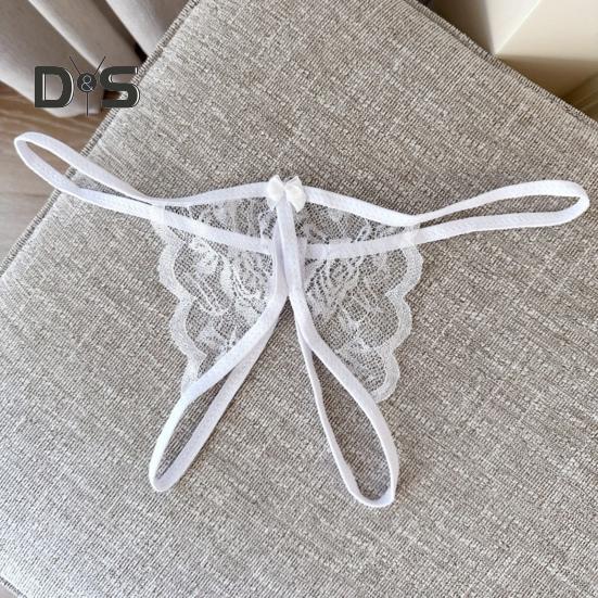 Women Panties Lace Open Crotch See through Bow knot Decor Solid Color Thongs G string Lady Low Waist Thin Intimate Women Underwear