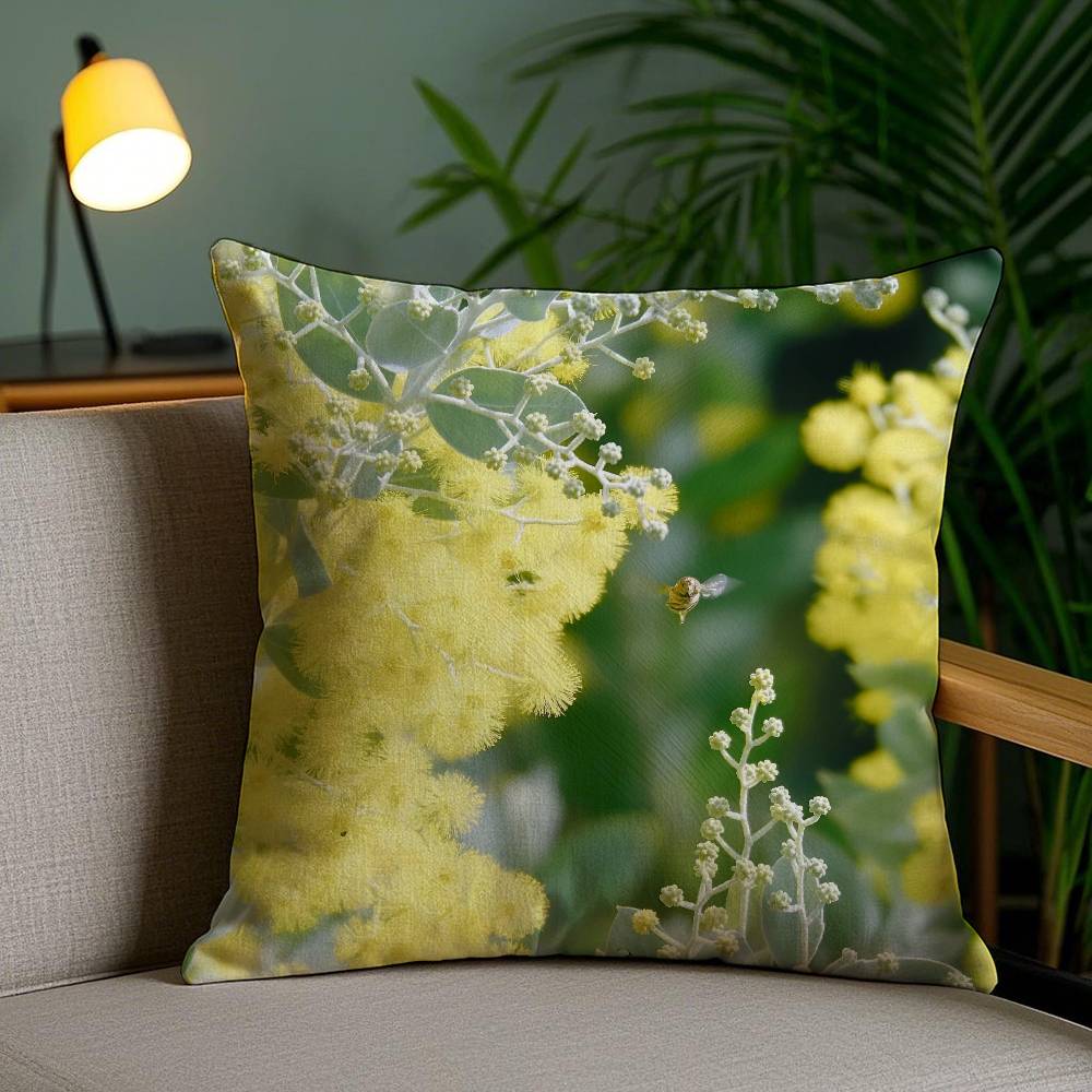 Красивая весенняя наволочка с акацией пикнантой, наволочка против пылевых клещей, наволочка с невидимой молнией, шелковистый короткий плюш, чехол для диванной подушки 12x12Inch