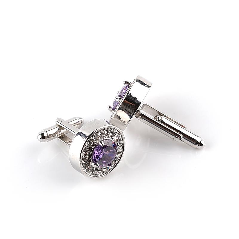 

Women s Round Cufflinks Wedding Jewelry Fashion Classic Luxury Full Rhinestone Zircon Cuff Links Christmas Gifts фиолетовый
