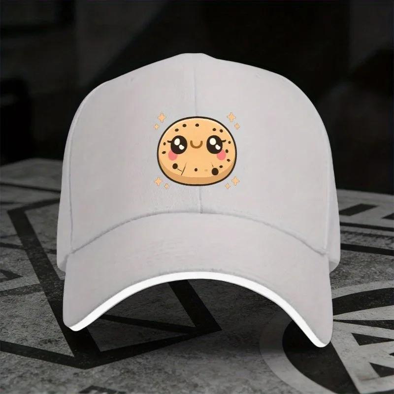 Cute Cookie Face Baseball Cap Adjustable Polyester Casual Trendy Hat For Unisex Adults
