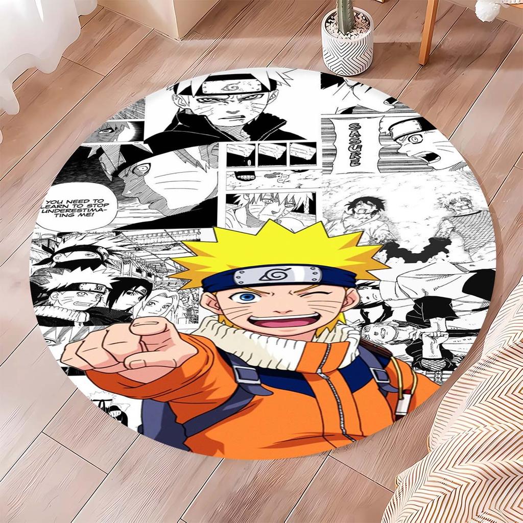 Naruto Round Area Rug Anime Cartoon Pattern Soft Non-Slip Floor Carpet For Bedroom Living Room Kids Room Playroom Home Decor Mat