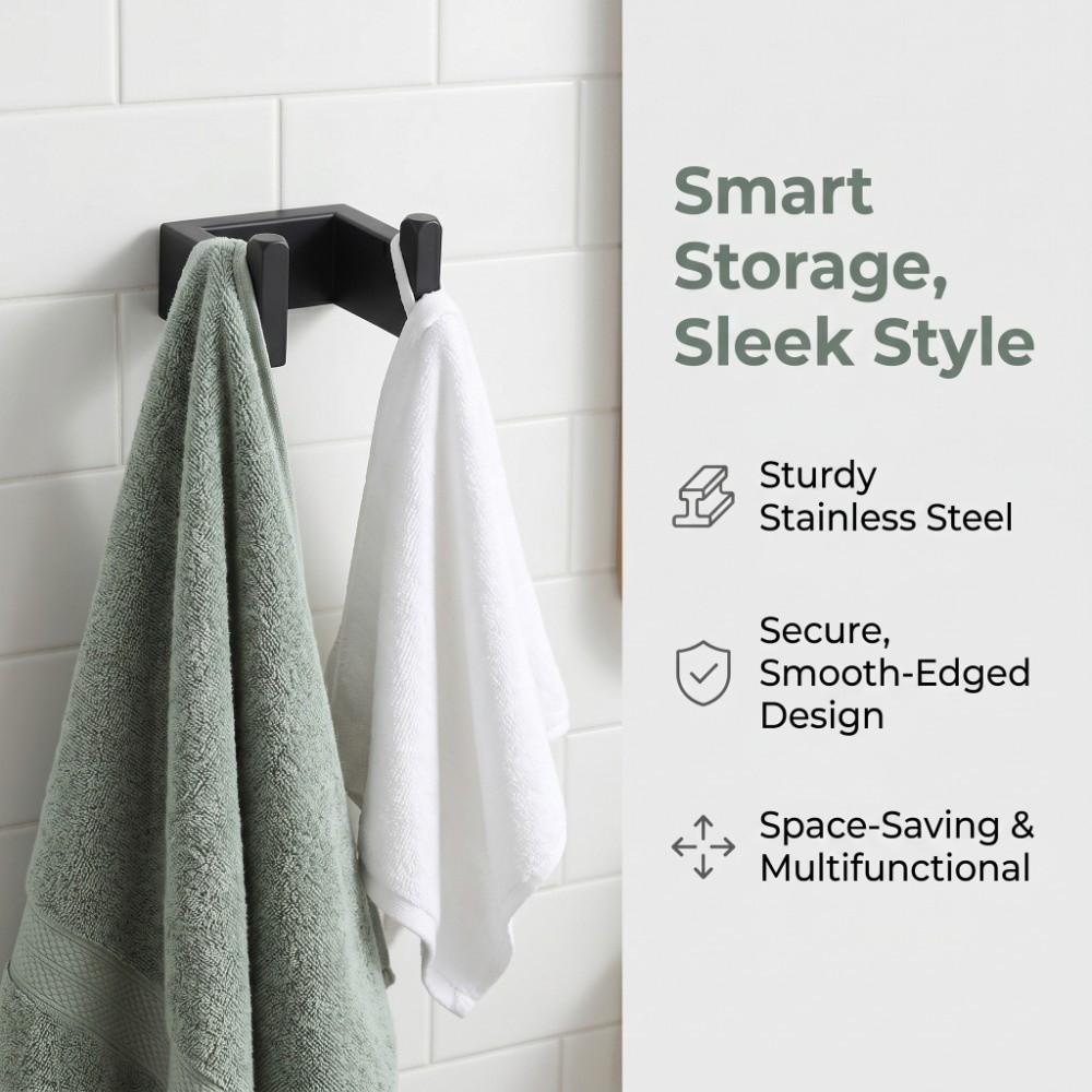 Polished Finish Towel Hook Black Robe Hook Durable Towel Bar Bathroom Kitchen Balcony