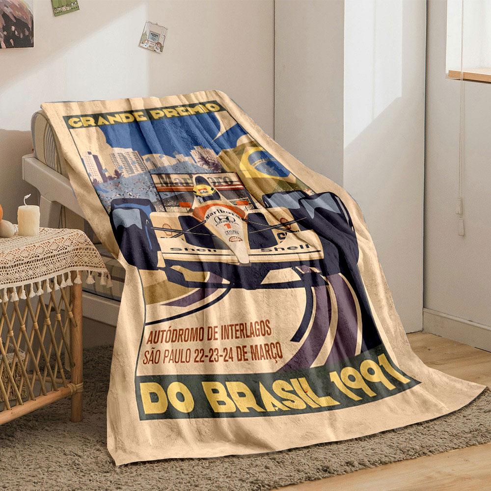 Vintage Brazil Grand Prix 1991 F1 Poster Multicolor Cozy Blanket, Silky Soft Blanket for Restful Sleep, Durable Warm Throw for Outdoor Fun