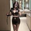 Women Sexy Lingerie Policewomen Office Uniform Erotic Black Deep V Temptation Nightclub Stage Cosplay Adult Fun Game Costume Set