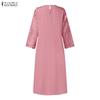 ZANZEA Women Casual Round Neck 3/4 Sleeve Patchwork Lace Sheath Dress