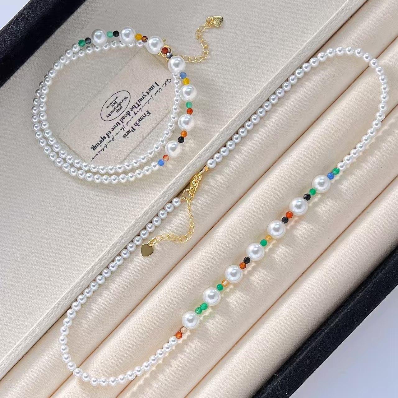 Vintage Design Sense Faux Crystal Pearl Clavicle Chain Necklace