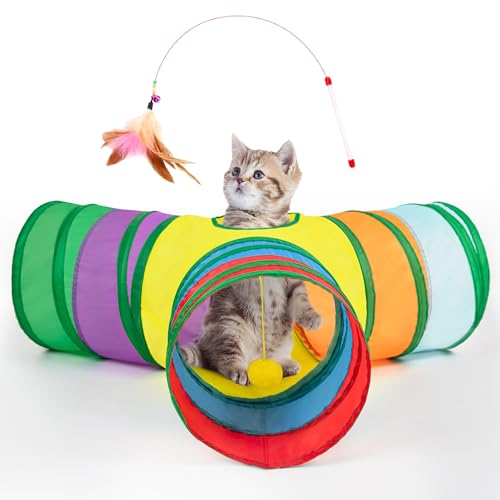 Pet Cat Tunnel Tube Toys 3 Way Collapsible Tunnels for Indoor Cats Kitty Bored Peek Hole Toy Ball Cat Puppy  Kitty Kitten