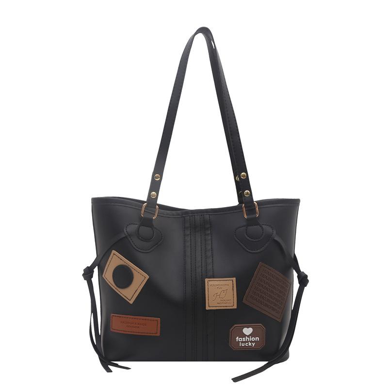 

Niche high-end large-capacity handbag spring new trendy fashion retro tote bag shoulder bag чёрный