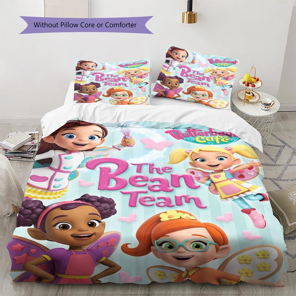 Butterbean's Café Pattern Bedding Set Quilt Cover Pillowcase Home Decor Gift (1 * Duvet Cover + 2 * Pillowcase, Without Core)