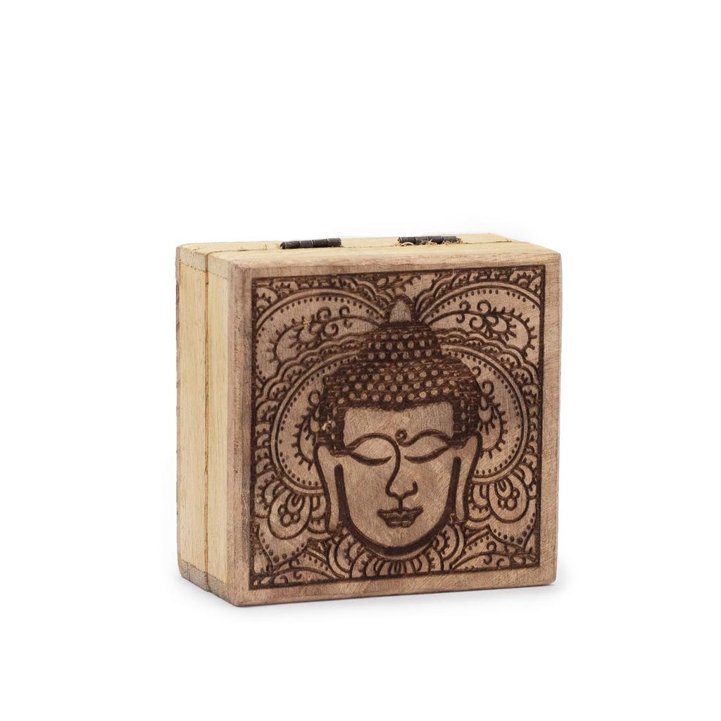 Square Box Buddha Face Black Engraved 10x10x4.2cm
