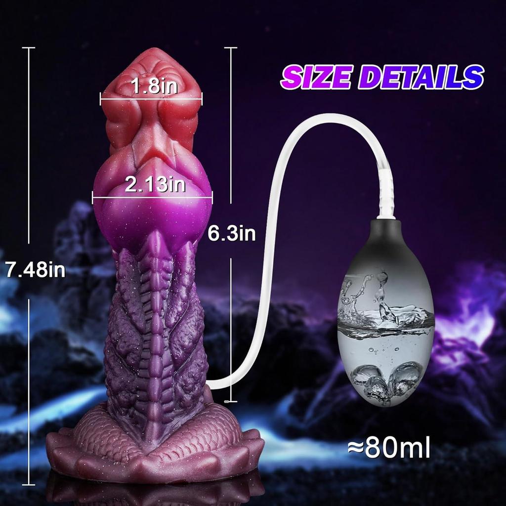 7.5" Squirting Ejaculating Dragon Dildo, Silicone Cumming Huge Fantasy Creature Horse Knot Soft Anal Alien Animal Dildo with Suction Cup,