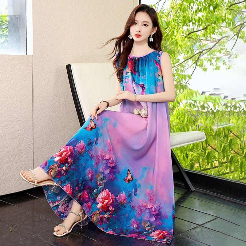Plus Size Sleeveless Boho Dress Ethnic Summer Beach Maxi Long Dress Vacation Fashion