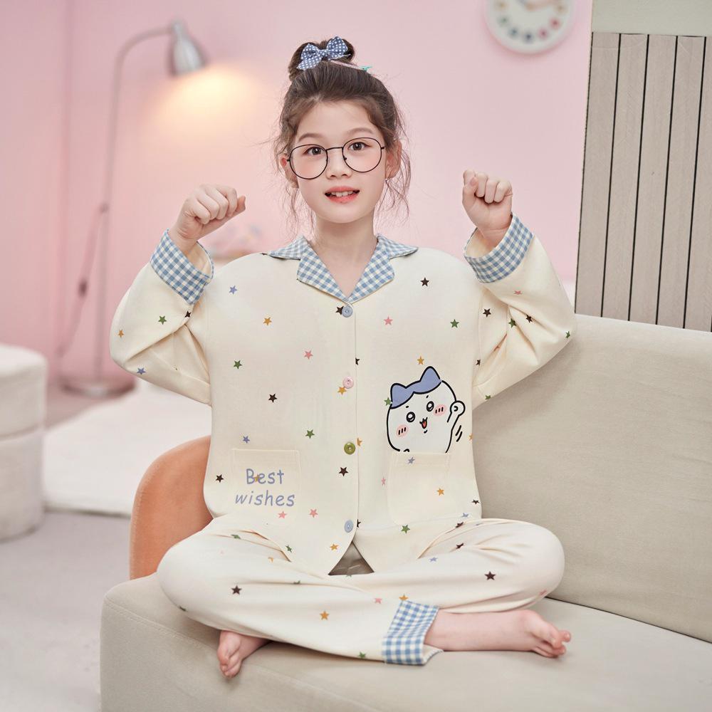 2026 Girls' Long Sleeve Cotton Pajamas - Spring/Autumn Princess Style