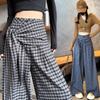 Women's Retro Plaid High-Waisted Wide-Leg Pants - New Spring 2026 Style, Loose Drapey Casual Fit