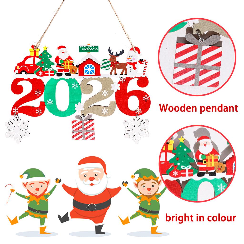 2026 Christmas Cartoon Wooden Pendant Xmas Tree Hanging Ornament Santa Claus Snowman Snowflake New Year Gift Navidad Decoration