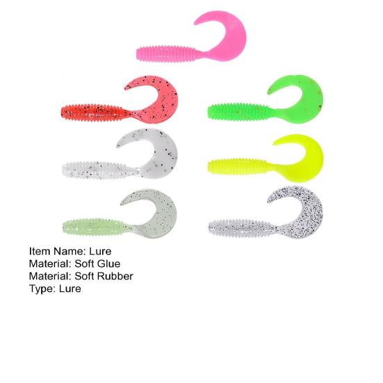 20/30/50Pcs 3/4/5/6/7CM Soft Worm Lure Colorful Silicone Curly Tail Fishing Bait Freshwater Saltwater Universal Bass Perch Fishing Accessories