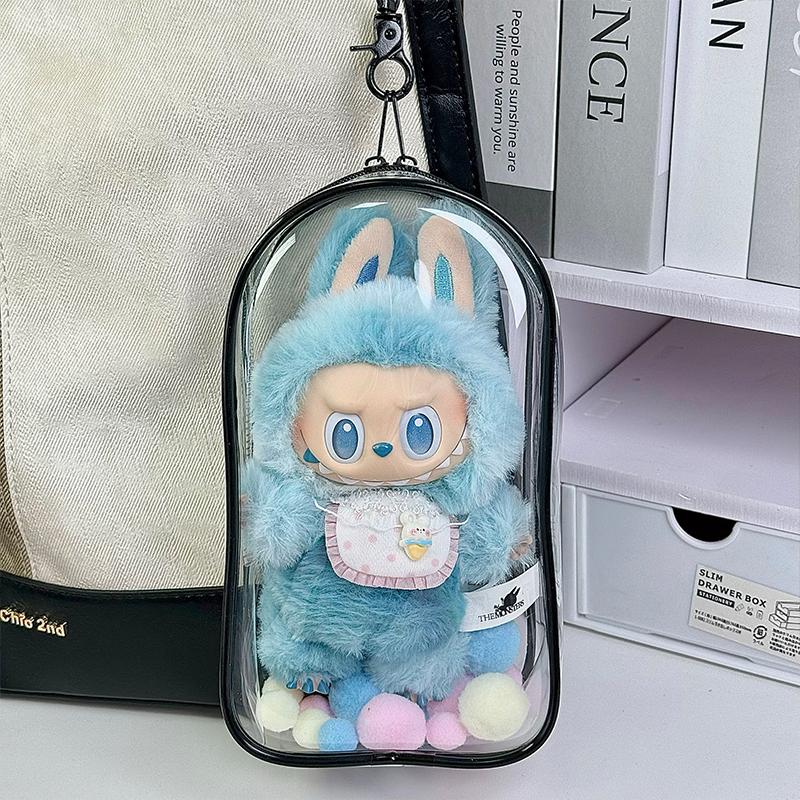 1 Labubu Dust Cover, PVC Transparent Portable Storage Bag for Outdoor Use, Labubu Doll Walking Bag