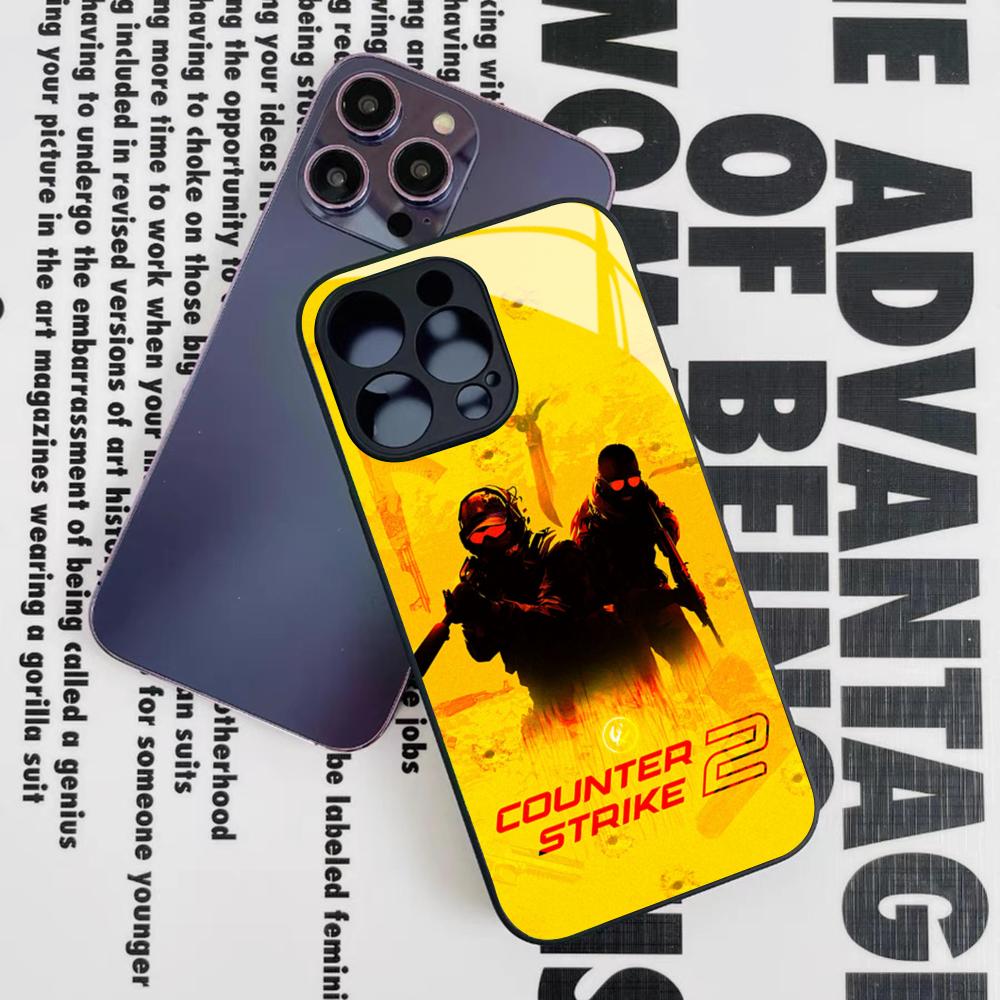Game C-Counter-Strike CS2 Phone Case for Iphone 16 15 14 12 11 13 Pro Max Mini 8 X Xr Xs Puls Black Glass Cover