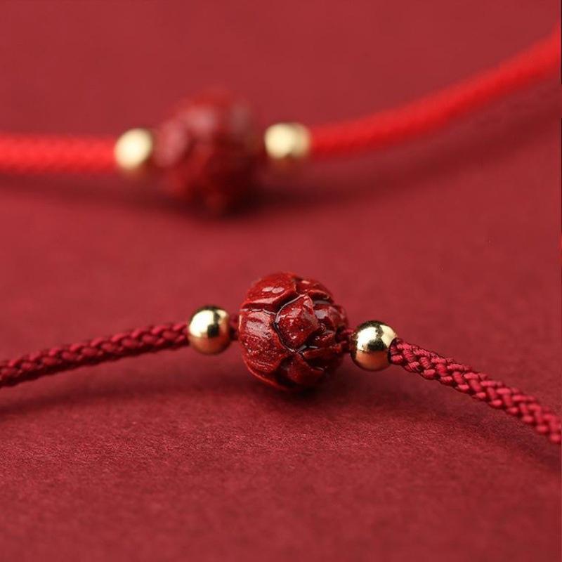 Tibetan Buddhist Lotus Beaded Bracelet Handmade Braided Adjustable Lucky Red Thread Charm Bracelets For Women Men Couple Jewelry