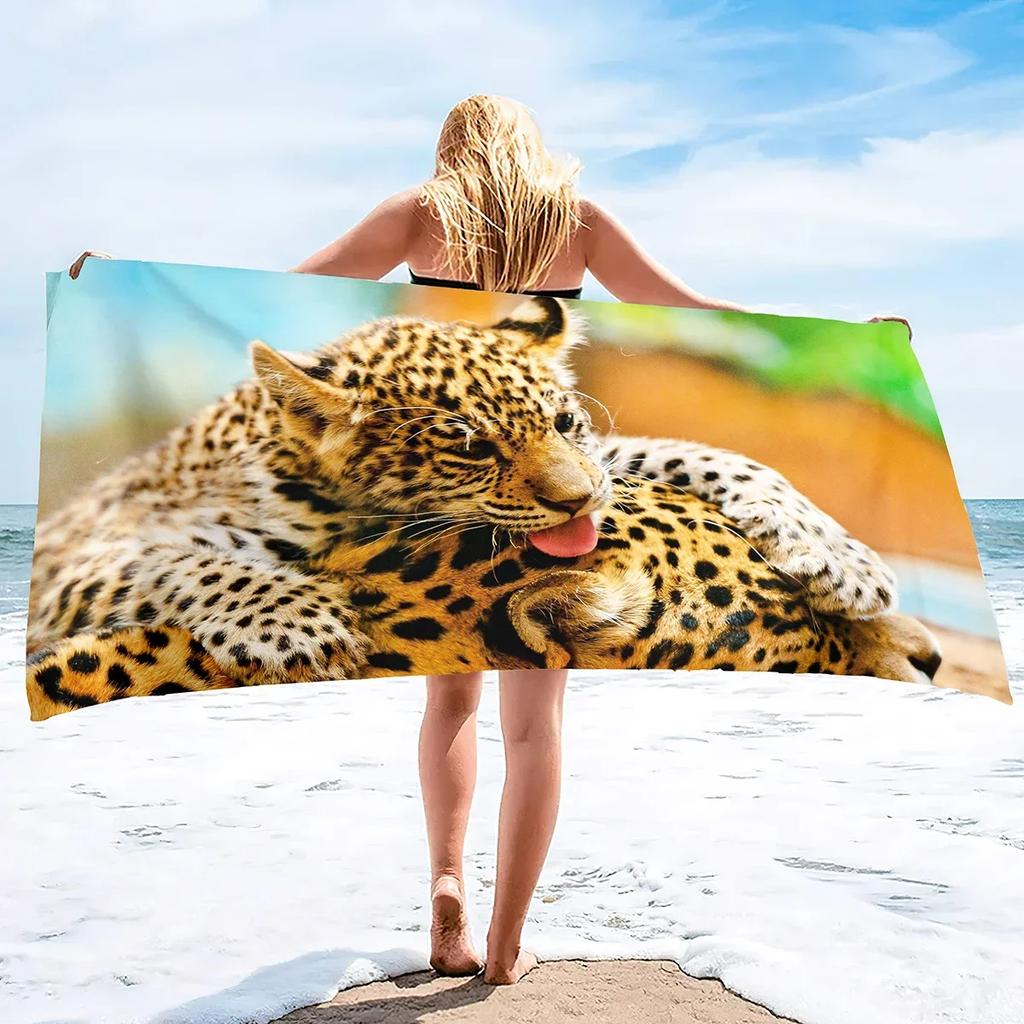 Cheetah Print Sand Free Beach Towel Absorbent Bath Towel Extra Large Hand Towels Quick Dry Towel for Swimming Bathroom Spa Pool