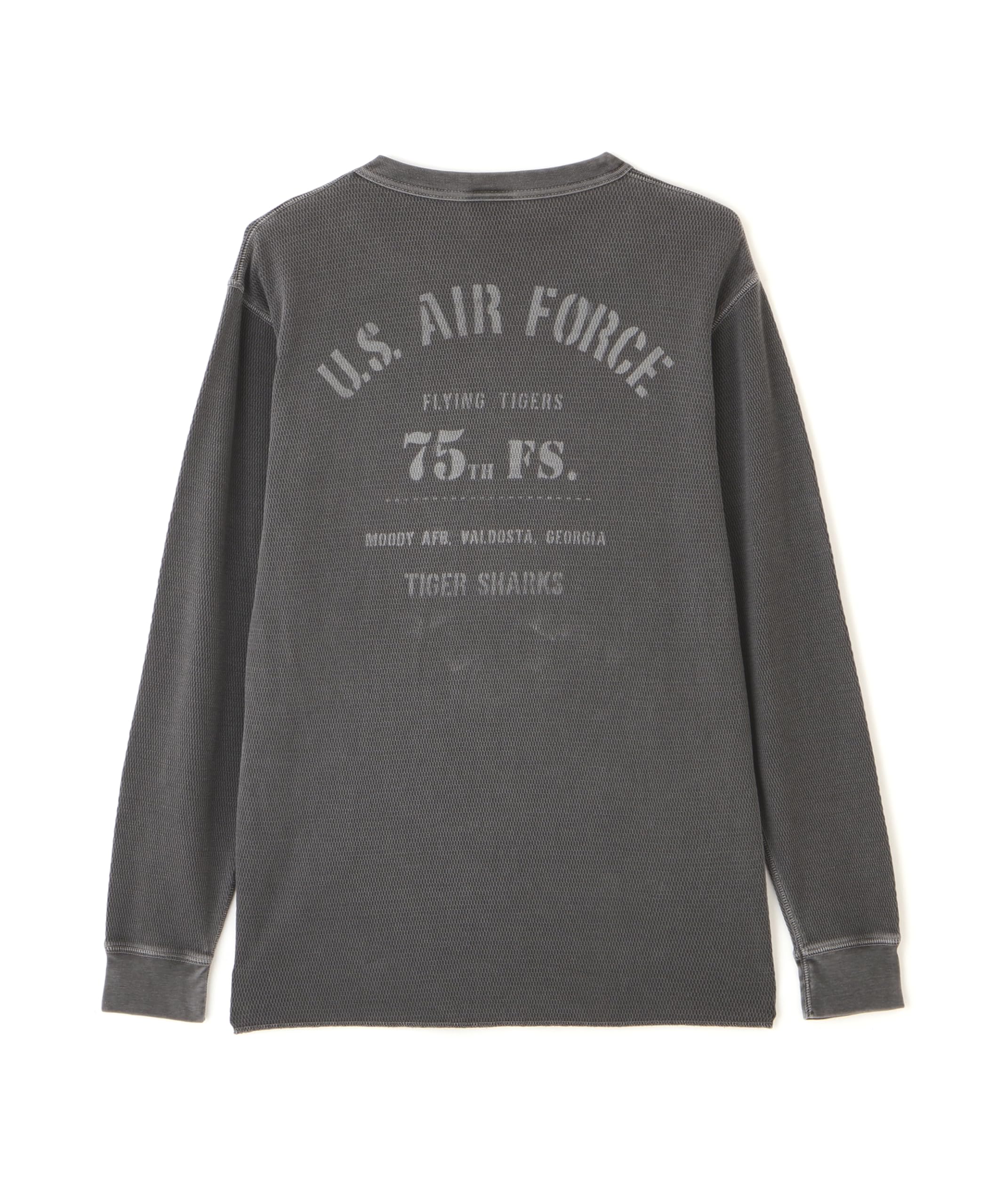 AVIREX STENCIL HONEYCOMB WAFFLE L/S T-SHIRT charcoal