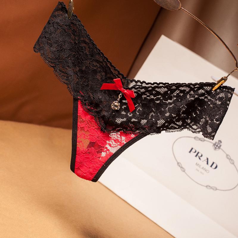 Seamless Lace Rhinestone Low-Waist Transparent Sexy Ultrathin Triangle Women's Panties