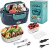 Portable 2-in-1 Electric Heating Lunch Box with Car Adapter, Stainless Steel & Plastic, Insulated for Home & Travel.