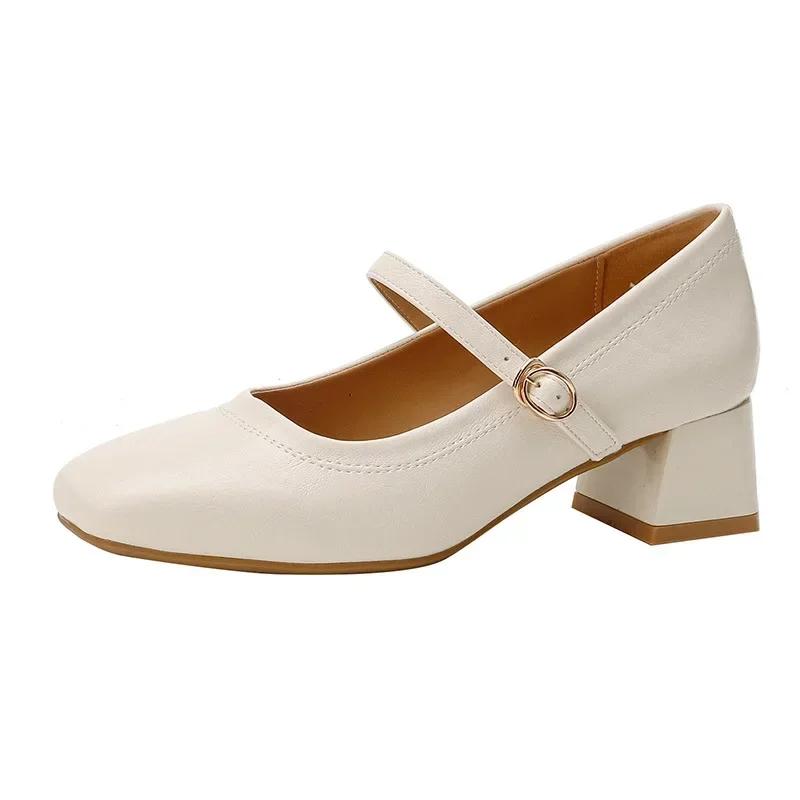 Fashion New Mary Jane Shoes for Women Retro Style Square Toe Low Heel Single Shoes Soft and Comfortable Ballet Shoes Zapatos Mujer