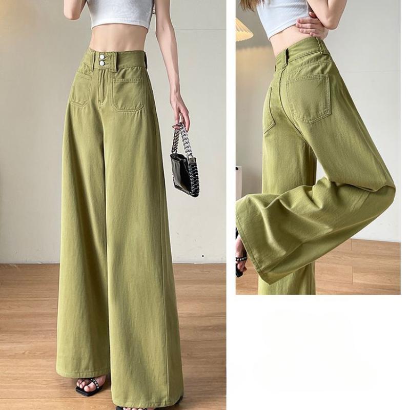 Summer Wide Leg Jeans for Women American Retro Loose Double Buckle Casual Drape Floor Length Pants