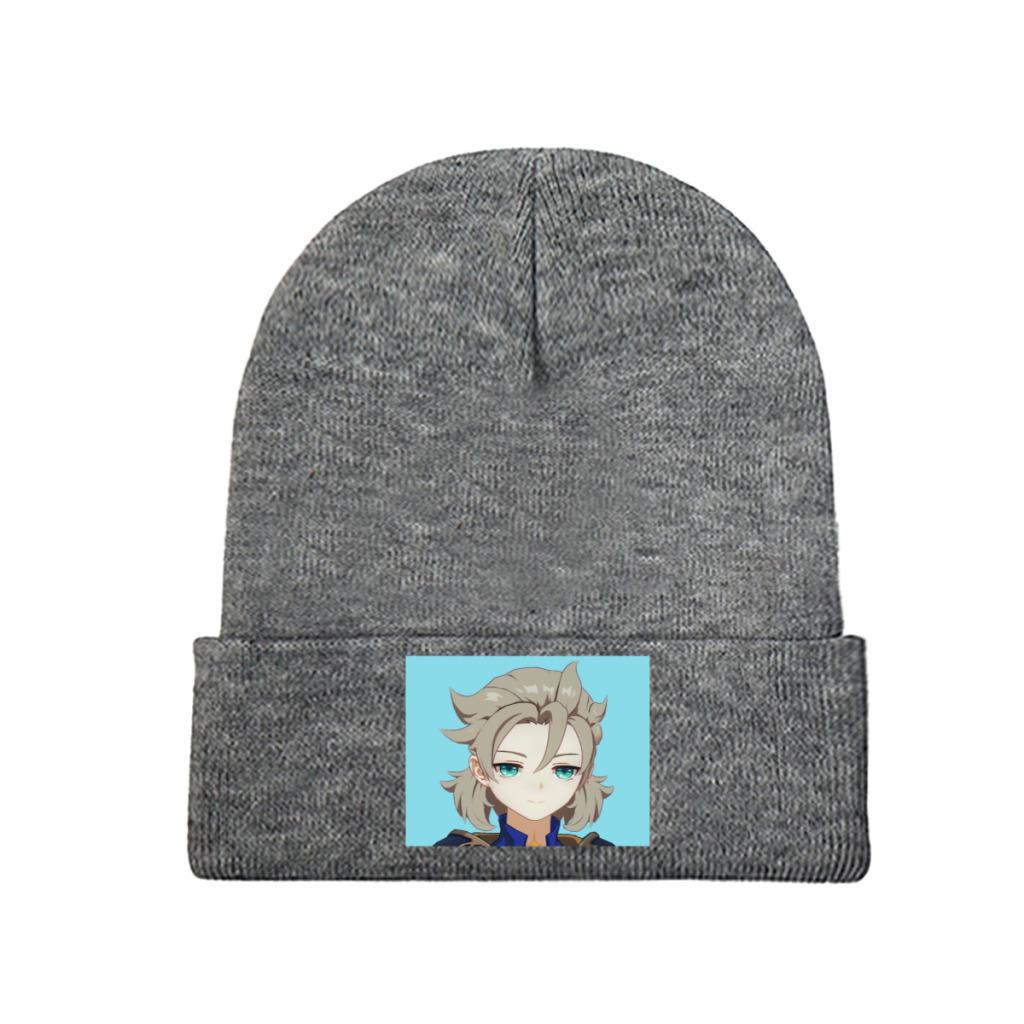 Smug Albedo Genshin Impact Strickmütze Beanies Wintermütze Warm Casual Videospiel Cap Unisex Frauen Geschenke