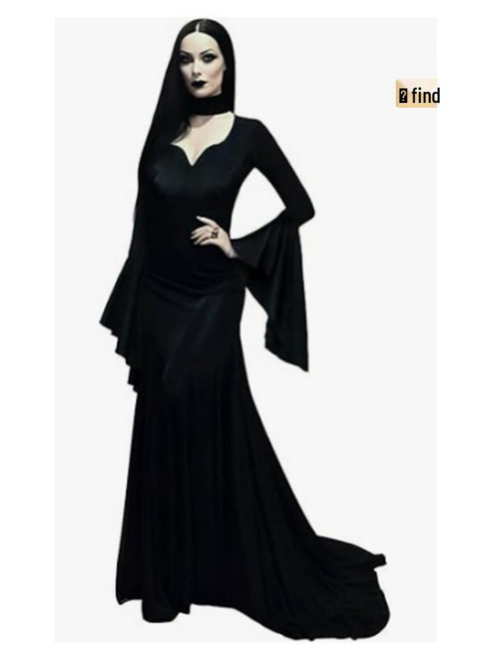 

Хэллоуин Мортиша Аддамс Винтажное Готическое Длинное Черное Платье S чёрный