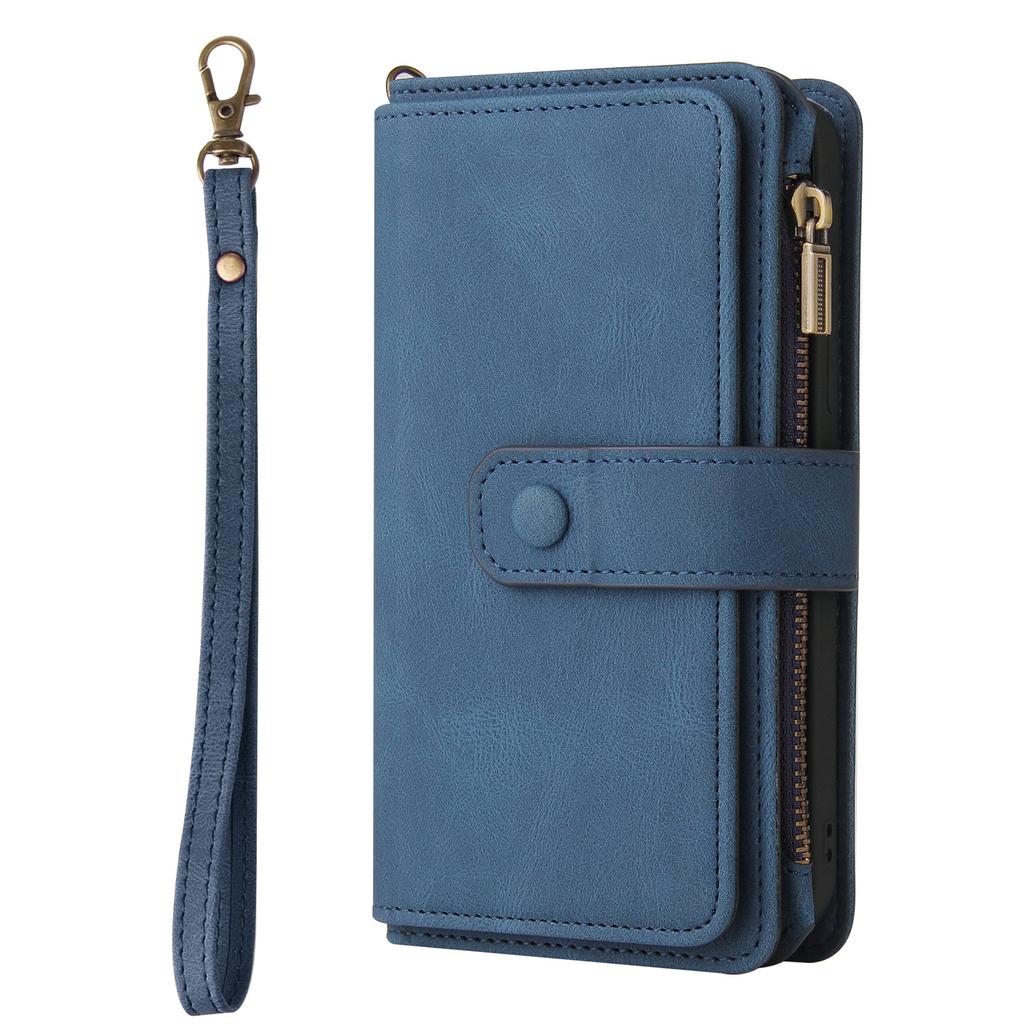 Applicable iPhone16 Leather Case 17Plus Skin Sense Scrub 15 Card Zipper Wallet Case Google 9Pro Solid Color