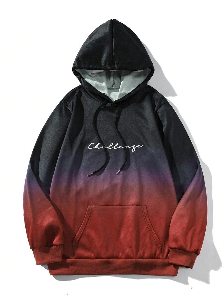 Manfinity Homme Men Letter Graphic Ombre Kangaroo Pocket Drawstring Hoodie